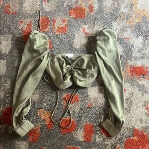 Sage Green Puff Sleeve Crop Top